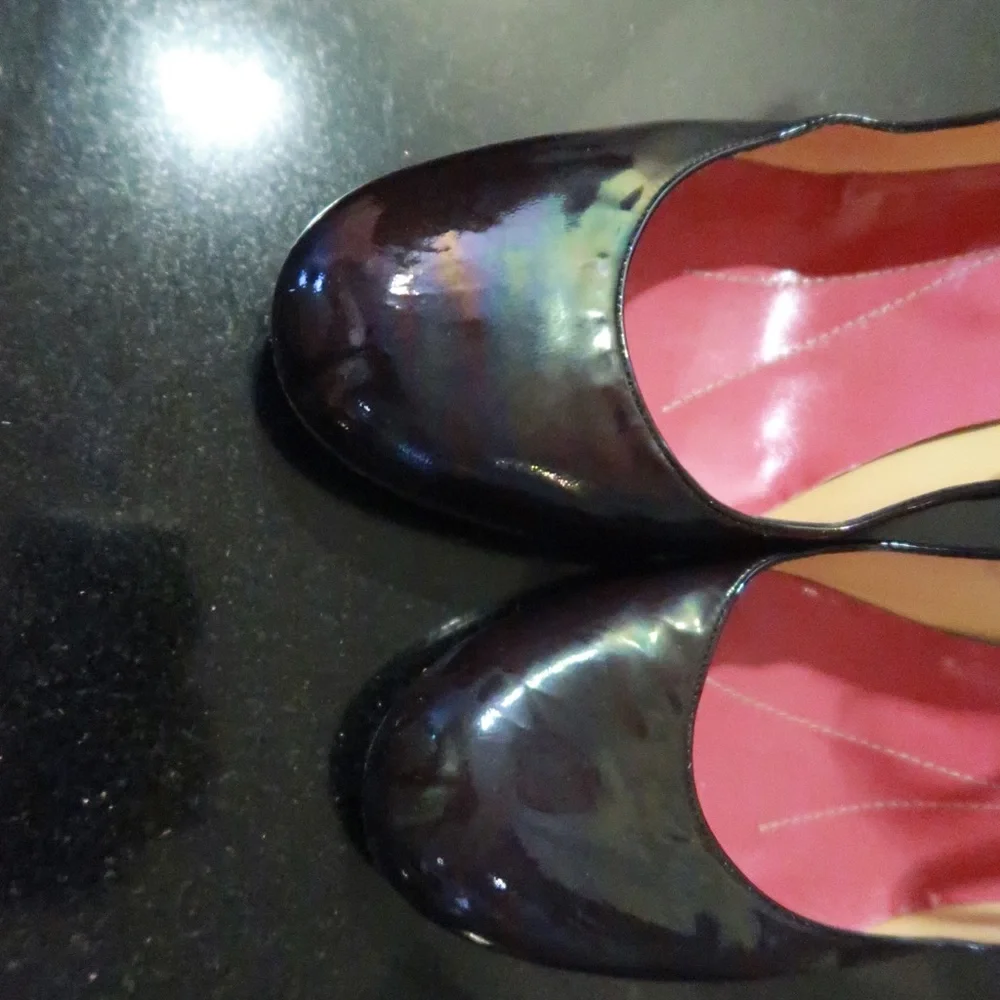 kate spade Black Patent Leather Mary Jane Heels with Pink Insoles